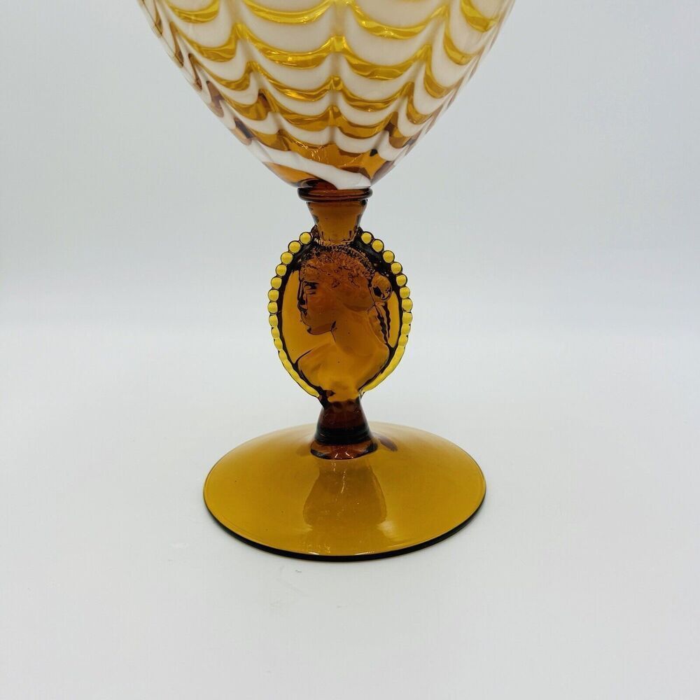 MCM Italy LAVORAZIONE EMPOLI Draped Amber cameo Art Glass Vase Compote Lidded - Picture 7 of 15